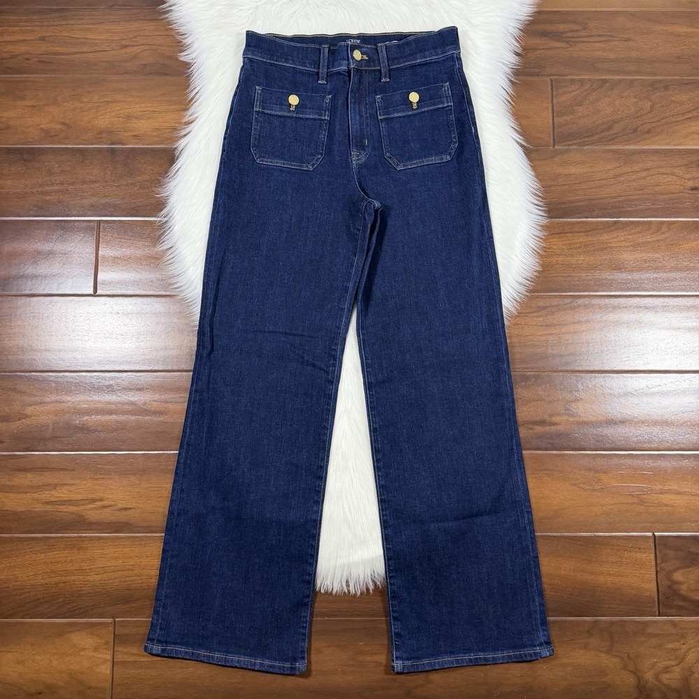 J. Crew Women's Size 27 Dark Slim Wide Leg Sailor Denim Jeans Full Length CG462